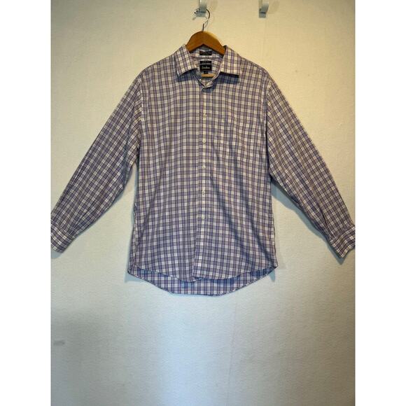 Neiman Marcus Mens Medium Purple Plaid Trim Fit Cotton Button Up Shirt 16 32/33 - Picture 11 of 12